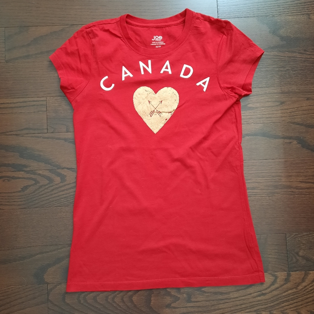 Joe Fresh Red Tee with Heart and Canada Print